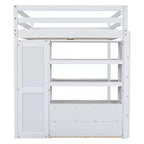 Lit mezzanine pleine grandeur avec armoire et bureau, lit mezzanine haut en bois avec tiroirs de rangement et étagères pour adultes, enfants et adolescents