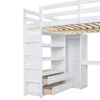 Lit mezzanine pleine grandeur avec armoire et bureau, lit mezzanine haut en bois avec tiroirs de rangement et étagères pour adultes, enfants et adolescents