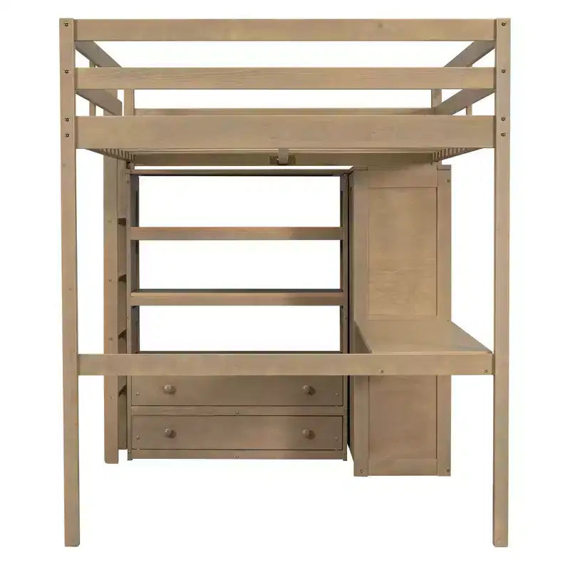 Lit mezzanine pleine grandeur avec armoire et bureau, lit mezzanine haut en bois avec tiroirs de rangement et étagères pour adultes, enfants et adolescents