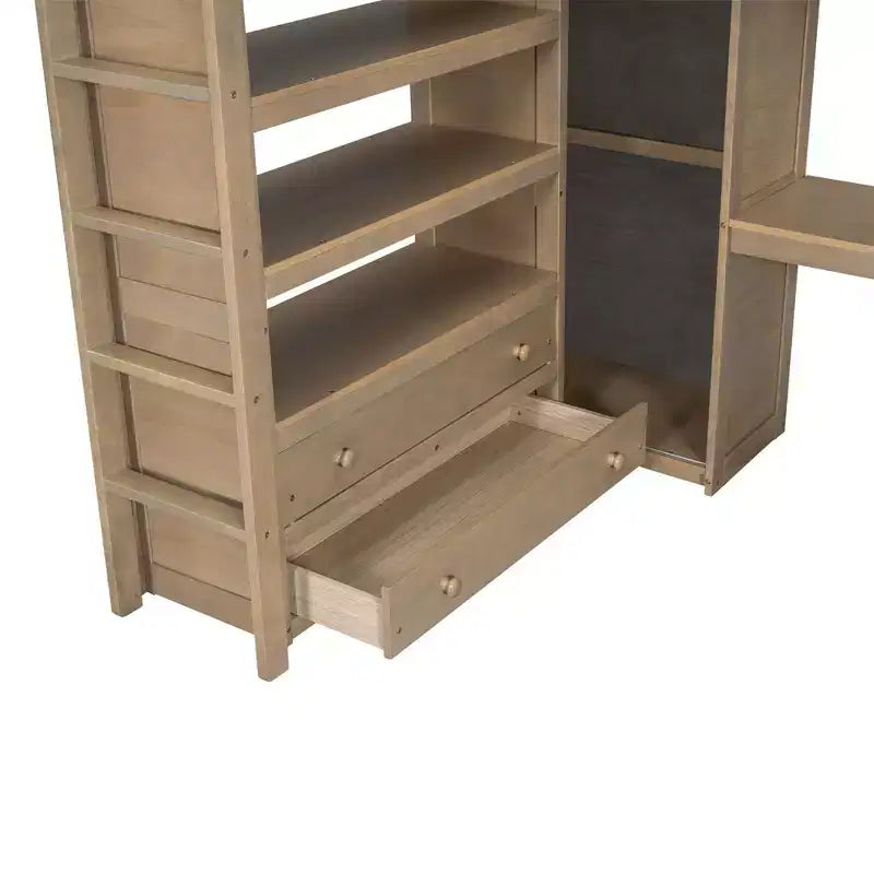 Lit mezzanine pleine grandeur avec armoire et bureau, lit mezzanine haut en bois avec tiroirs de rangement et étagères pour adultes, enfants et adolescents