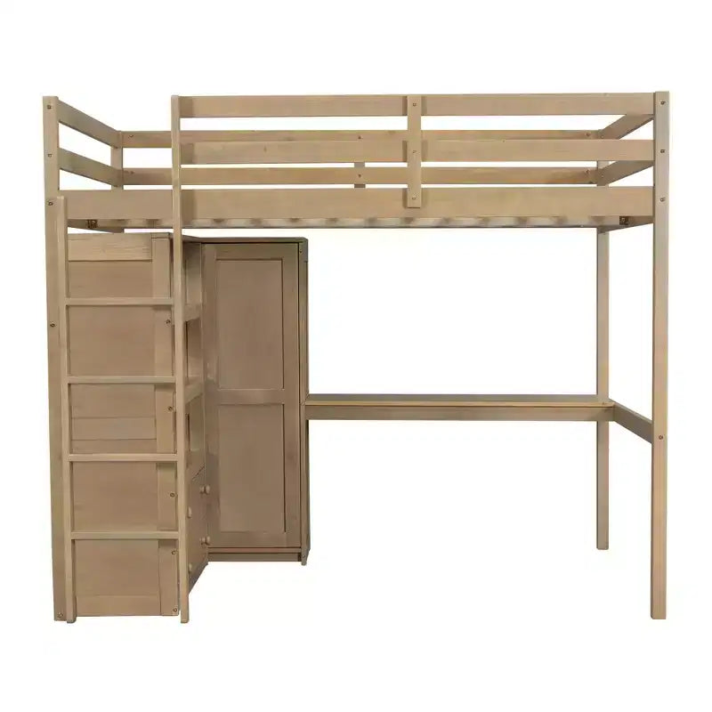 Lit mezzanine pleine grandeur avec armoire et bureau, lit mezzanine haut en bois avec tiroirs de rangement et étagères pour adultes, enfants et adolescents