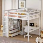 Lit mezzanine pleine grandeur avec armoire et bureau, lit mezzanine haut en bois avec tiroirs de rangement et étagères pour adultes, enfants et adolescents