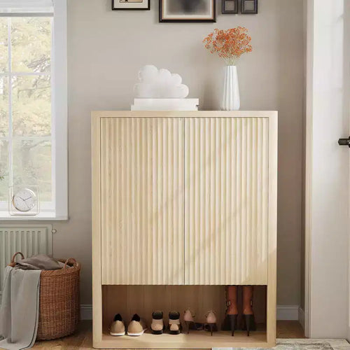 44.5H Fluted Shoe Cabinet with Doors, Freestanding Shoe Rack Organizer, Wooden 5 Tier Shoe Storage Cabinet with Adjustable Shelves for Living Room