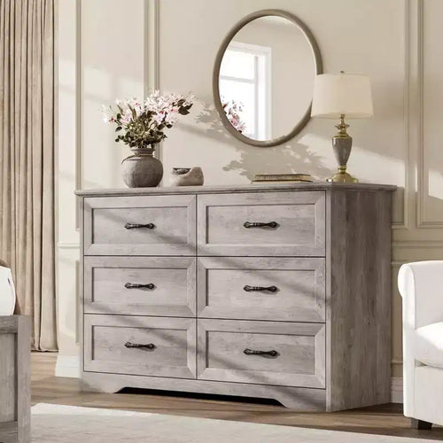 6 Drawers Dresser for Bedroom, Chest of Drawers with Wide Metal Handle, Storage Organizer Dressers