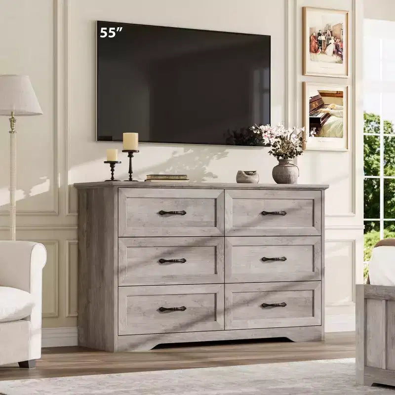 Commode à 6 tiroirs pour chambre à coucher, commode de rangement avec large poignée en métal, organisateur de rangement