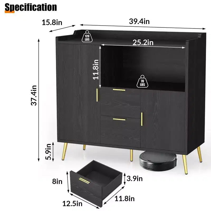 Bahut de buffet avec tiroirs de 2 ensembles, 40 armoires de rangement de buffet de buffet avec étagères et portes