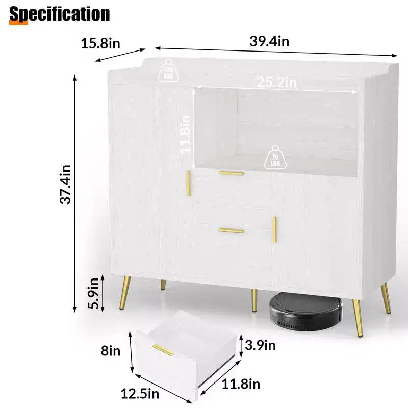 Bahut de buffet avec tiroirs de 2 ensembles, 40 armoires de rangement de buffet de buffet avec étagères et portes