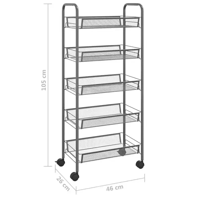 CLIHOME Chariot de rangement à roulettes en filet à 5 niveaux, panier utilitaire pour documents, bureau à domicile, organisateur de garde-manger de cuisine