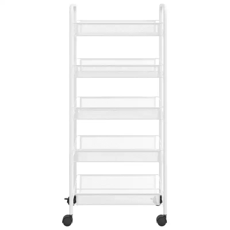 CLIHOME Chariot de rangement à roulettes en filet à 5 niveaux, panier utilitaire pour documents, bureau à domicile, organisateur de garde-manger de cuisine
