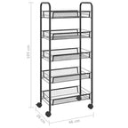 CLIHOME Chariot de rangement à roulettes en filet à 5 niveaux, panier utilitaire pour documents, bureau à domicile, organisateur de garde-manger de cuisine