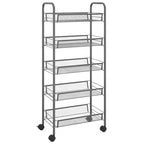 CLIHOME Chariot de rangement à roulettes en filet à 5 niveaux, panier utilitaire pour documents, bureau à domicile, organisateur de garde-manger de cuisine
