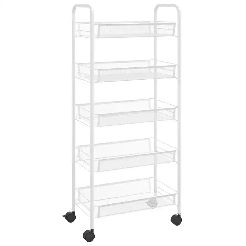 CLIHOME Chariot de rangement à roulettes en filet à 5 niveaux, panier utilitaire pour documents, bureau à domicile, organisateur de garde-manger de cuisine