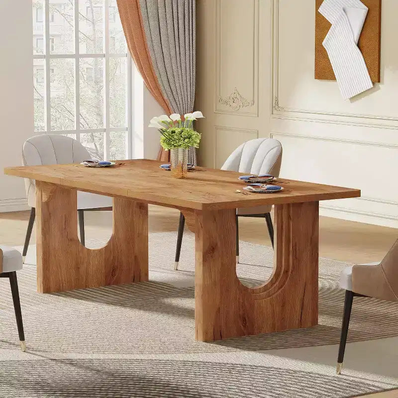 Table à manger moderne Lantine pour 6 personnes, grande table de cuisine de 180 cm avec base piédestal en bois, pour cuisine, salle à manger, salon