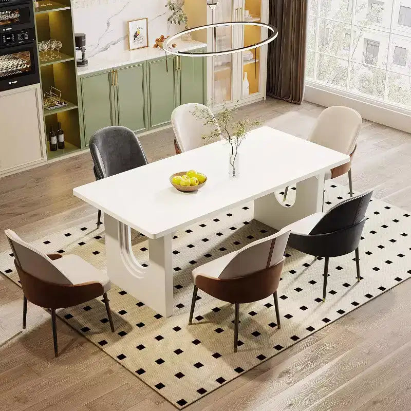 Table à manger moderne Lantine pour 6 personnes, grande table de cuisine de 180 cm avec base piédestal en bois, pour cuisine, salle à manger, salon