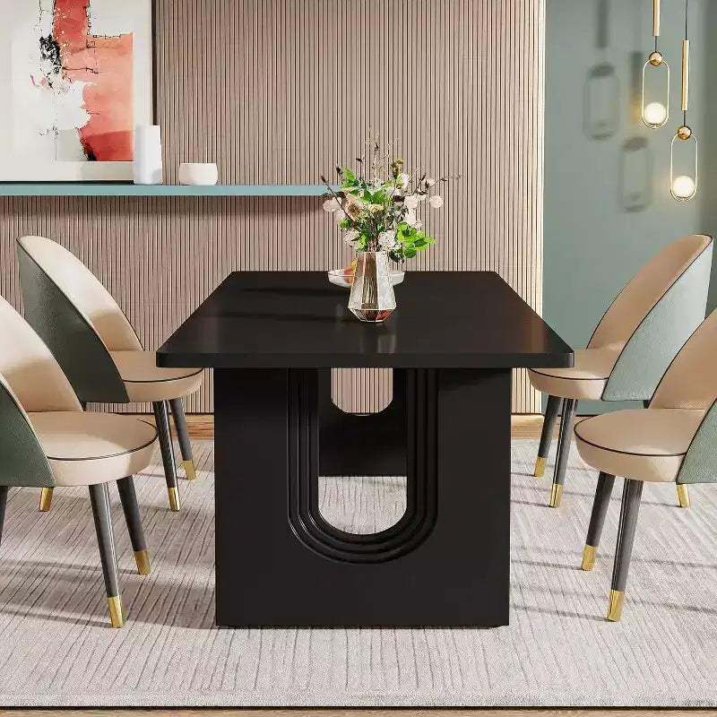 Table à manger moderne Lantine pour 6 personnes, grande table de cuisine de 180 cm avec base piédestal en bois, pour cuisine, salle à manger, salon