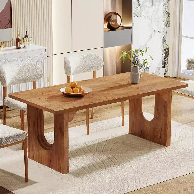 Table à manger moderne Lantine pour 6 personnes, grande table de cuisine de 180 cm avec base piédestal en bois, pour cuisine, salle à manger, salon