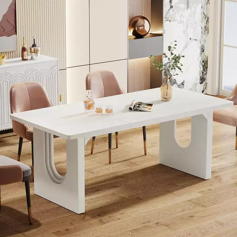 Table à manger moderne Lantine pour 6 personnes, grande table de cuisine de 180 cm avec base piédestal en bois, pour cuisine, salle à manger, salon