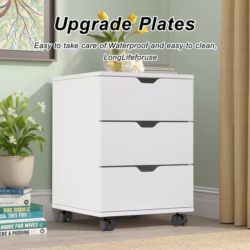 MAYEERTY 1622 Inch Blanc 3 Tiroirs Vertical Meuble Classeur en Bois - Avec Roulettes, Entièrement Assemblé pour Bureau à Domicile