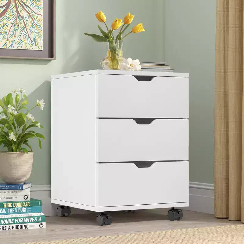 MAYEERTY 1622 Inch Blanc 3 Tiroirs Vertical Meuble Classeur en Bois - Avec Roulettes, Entièrement Assemblé pour Bureau à Domicile