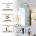 MAYEERTY Armoires de toilette murales arquées modernes de 36 x 24 pouces, miroir mural encadré en métal avec rangement, Or