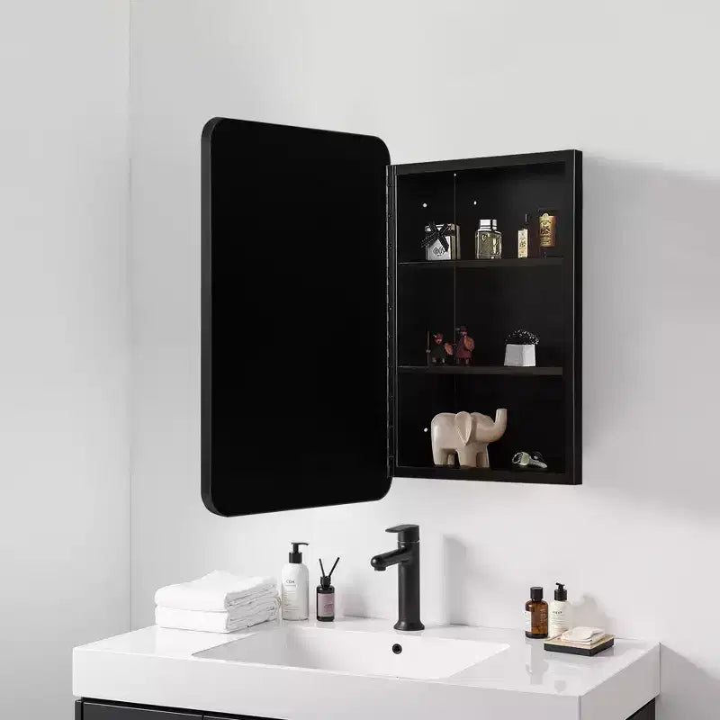 MAYEERTY Armoire à pharmacie rectangulaire moderne de 28 x 20 po pour salle de bain, miroir mural encadré en métal avec rangement, noir