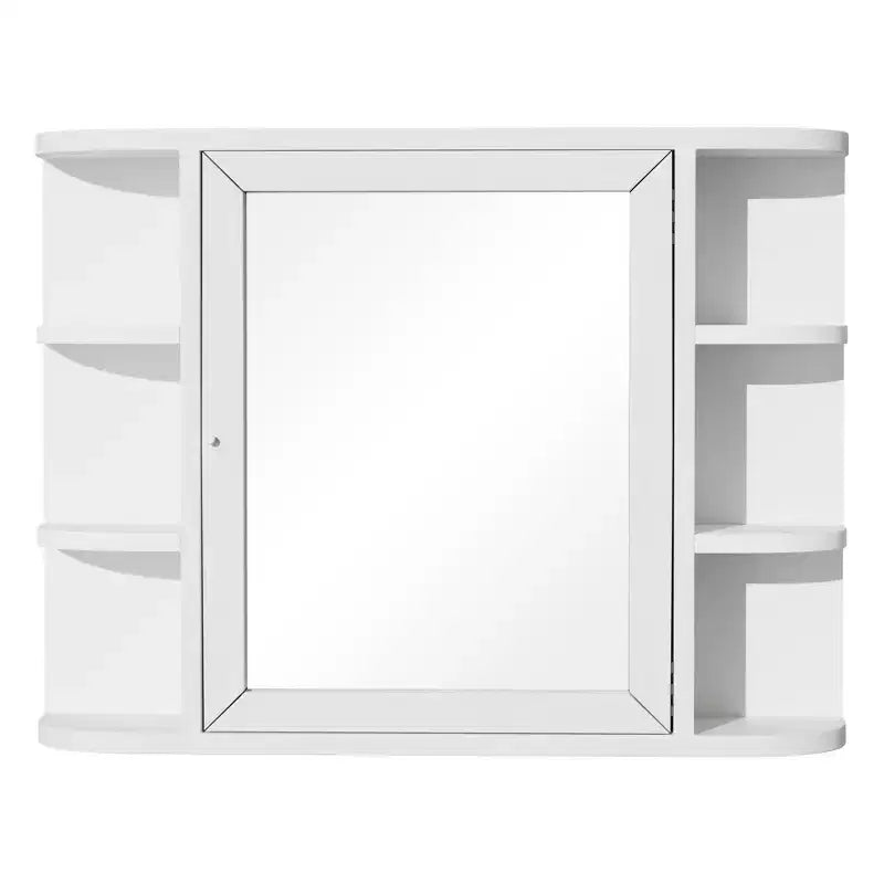 MAYEERTY Armoires à pharmacie de salle de bain rectangulaires modernes de 15 x 80 cm, miroir mural encadré en métal avec rangement, blanc