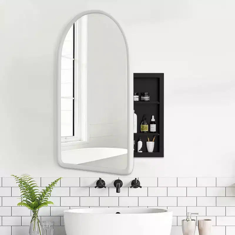 MAYEERTY 24 x 35,8 po Armoires à pharmacie de salle de bain modernes avec arche, miroir mural encadré en métal avec rangement, blanc