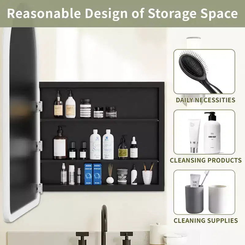 MAYEERTY 24 x 35,8 po Armoires à pharmacie de salle de bain modernes avec arche, miroir mural encadré en métal avec rangement, blanc