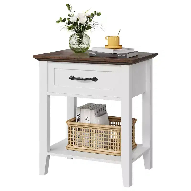 2 tables de chevet, tables d'appoint avec tiroir, tables d'appoint pour salon, tables de chevet à 2 étagères de rangement pour bureau, chambre à coucher, dortoir, blanc
