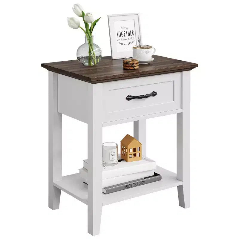 2 tables de chevet, tables d'appoint avec tiroir, tables d'appoint pour salon, tables de chevet à 2 étagères de rangement pour bureau, chambre à coucher, dortoir, blanc