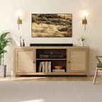 Meuble TV de ferme, Centre de divertissement TV avec portes et étagères réglables, Meuble console TV moderne pour salon, chambre à coucher, Chêne