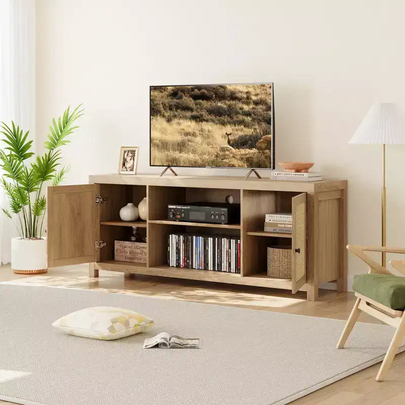 Meuble TV de ferme, Centre de divertissement TV avec portes et étagères réglables, Meuble console TV moderne pour salon, chambre à coucher, Chêne