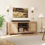 Meuble TV de ferme, Centre de divertissement TV avec portes et étagères réglables, Meuble console TV moderne pour salon, chambre à coucher, Chêne