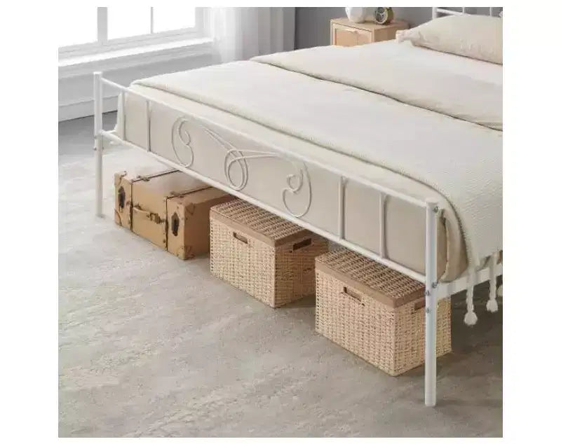Cadre de lit King Size en métal avec tête de lit et support à lattes en acier avec rangement de 13,7 pouces, aucun sommier tapissier requis, assemblage facile