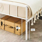 Cadre de lit King Size en métal avec tête de lit et support à lattes en acier avec rangement de 13,7 pouces, aucun sommier tapissier requis, assemblage facile