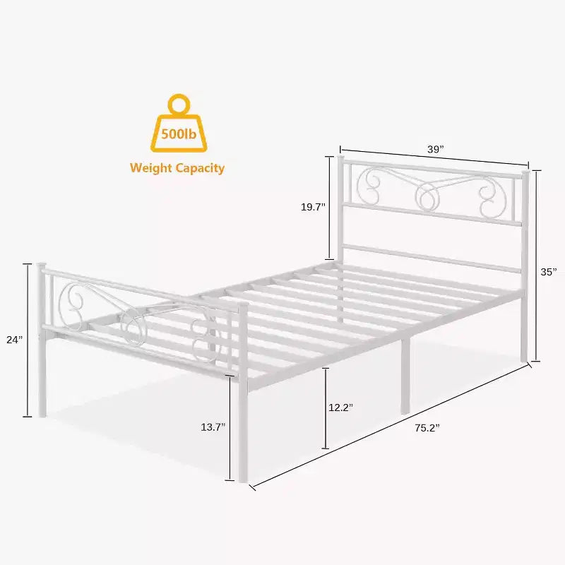 Cadre de lit King Size en métal avec tête de lit et support à lattes en acier avec rangement de 13,7 pouces, aucun sommier tapissier requis, assemblage facile