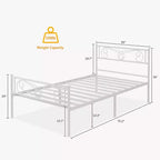 Cadre de lit King Size en métal avec tête de lit et support à lattes en acier avec rangement de 13,7 pouces, aucun sommier tapissier requis, assemblage facile