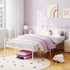 Cadre de lit King Size en métal avec tête de lit et support à lattes en acier avec rangement de 13,7 pouces, aucun sommier tapissier requis, assemblage facile