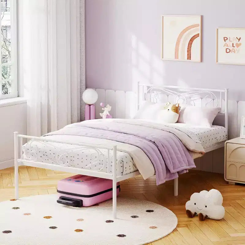 Cadre de lit King Size en métal avec tête de lit et support à lattes en acier avec rangement de 13,7 pouces, aucun sommier tapissier requis, assemblage facile