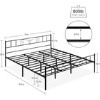 Cadre de lit King Size en métal avec tête de lit et support à lattes en acier avec rangement de 13,7 pouces, aucun sommier tapissier requis, assemblage facile