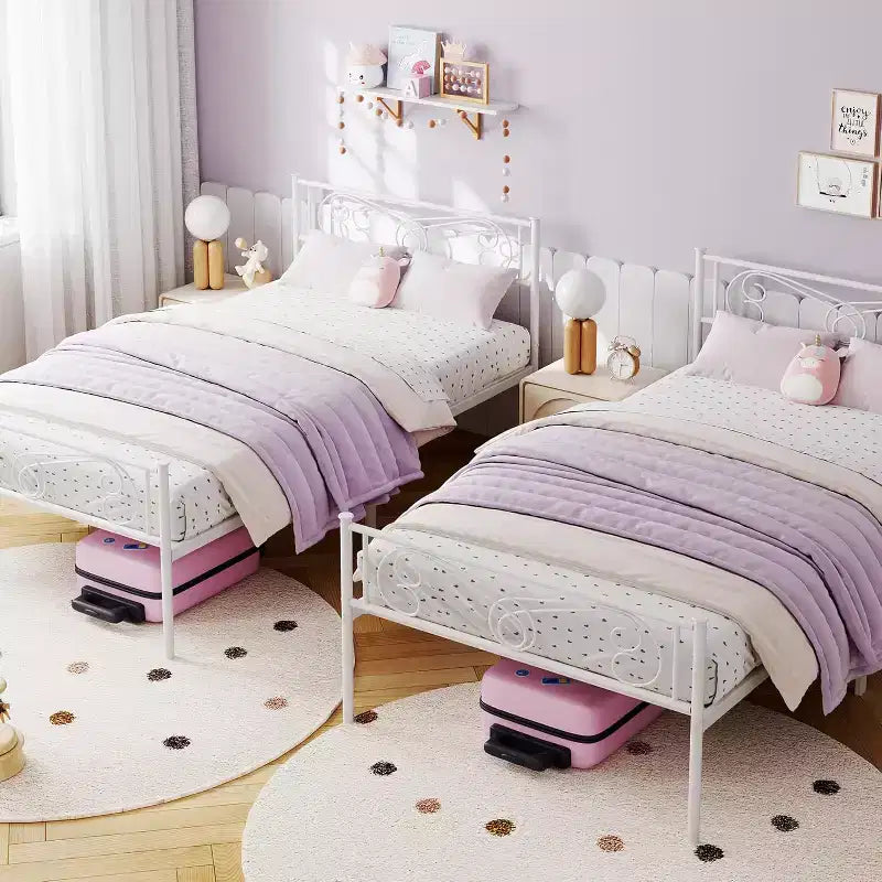 Cadre de lit King Size en métal avec tête de lit et support à lattes en acier avec rangement de 13,7 pouces, aucun sommier tapissier requis, assemblage facile