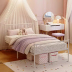 Cadre de lit King Size en métal avec tête de lit et support à lattes en acier avec rangement de 13,7 pouces, aucun sommier tapissier requis, assemblage facile