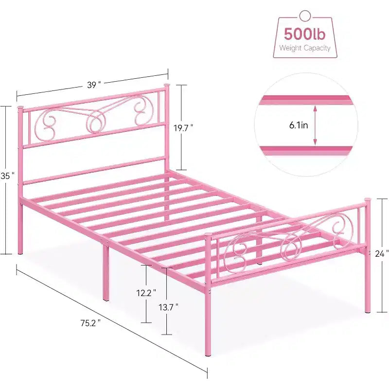 Cadre de lit King Size en métal avec tête de lit et support à lattes en acier avec rangement de 13,7 pouces, aucun sommier tapissier requis, assemblage facile
