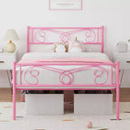 Cadre de lit King Size en métal avec tête de lit et support à lattes en acier avec rangement de 13,7 pouces, aucun sommier tapissier requis, assemblage facile
