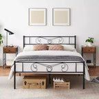 Cadre de lit King Size en métal avec tête de lit et support à lattes en acier avec rangement de 13,7 pouces, aucun sommier tapissier requis, assemblage facile
