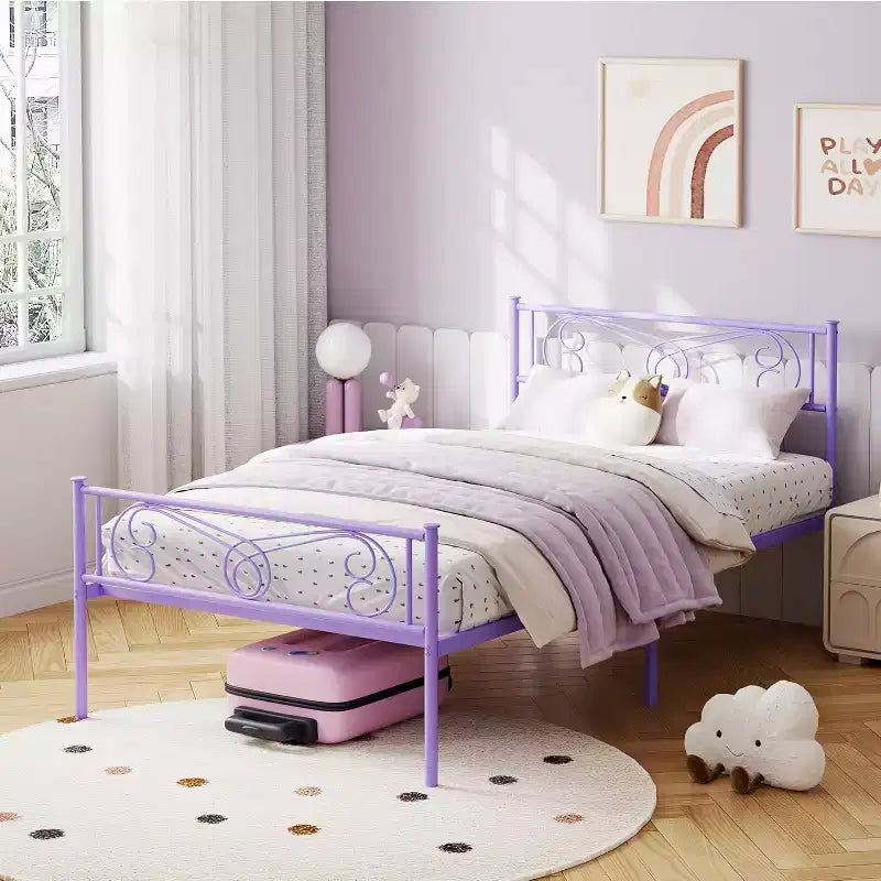 Cadre de lit King Size en métal avec tête de lit et support à lattes en acier avec rangement de 13,7 pouces, aucun sommier tapissier requis, assemblage facile