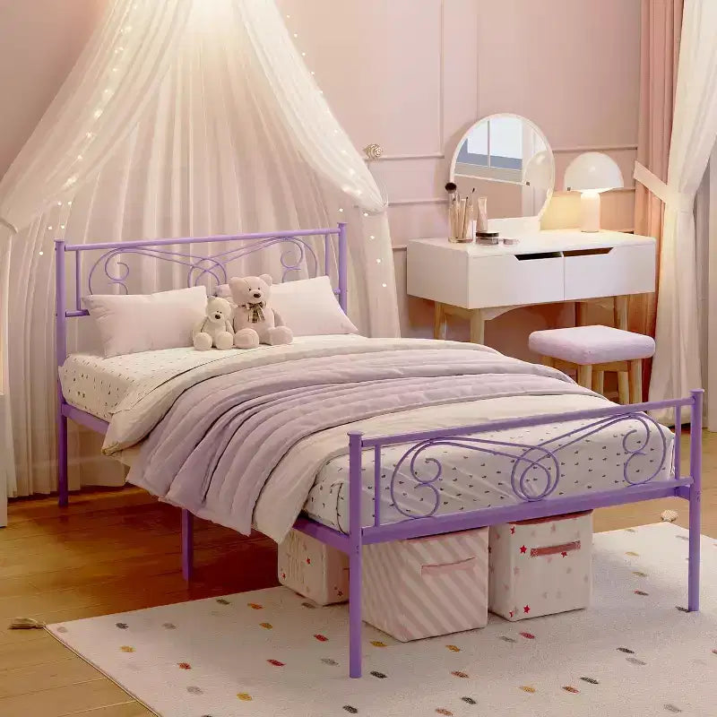 Cadre de lit King Size en métal avec tête de lit et support à lattes en acier avec rangement de 13,7 pouces, aucun sommier tapissier requis, assemblage facile