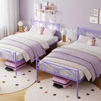 Cadre de lit King Size en métal avec tête de lit et support à lattes en acier avec rangement de 13,7 pouces, aucun sommier tapissier requis, assemblage facile