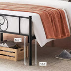 Cadre de lit King Size en métal avec tête de lit et support à lattes en acier avec rangement de 13,7 pouces, aucun sommier tapissier requis, assemblage facile