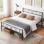 Cadre de lit King Size en métal avec tête de lit et support à lattes en acier avec rangement de 13,7 pouces, aucun sommier tapissier requis, assemblage facile